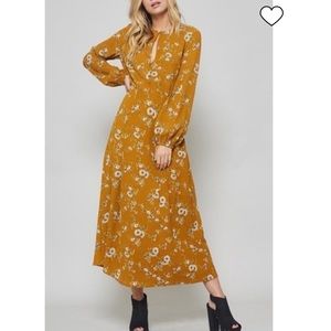 Promesa Yellow Mustard Long Sleeve Floral Dress